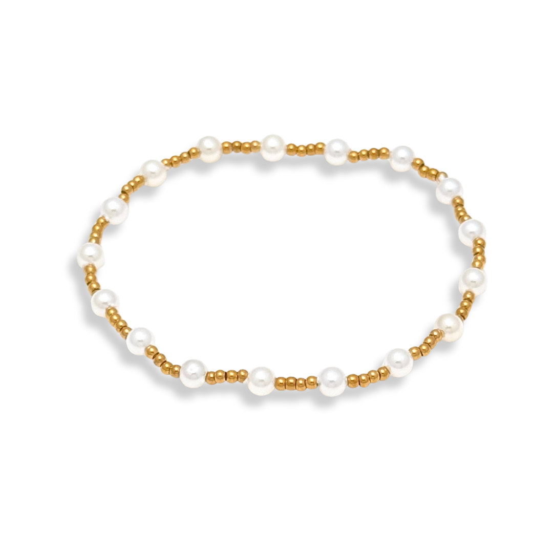Pearl and Gold Beaded Bracelets Waterproof