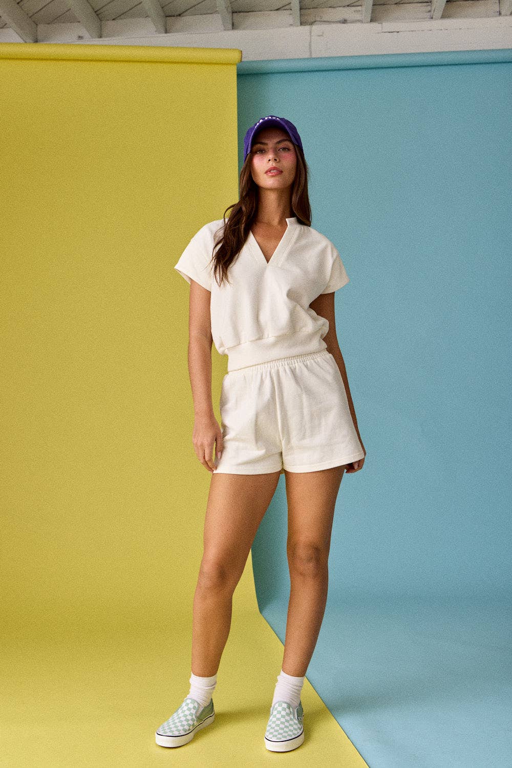 PX8760 V Neck Short Sleeve Top and Short Set