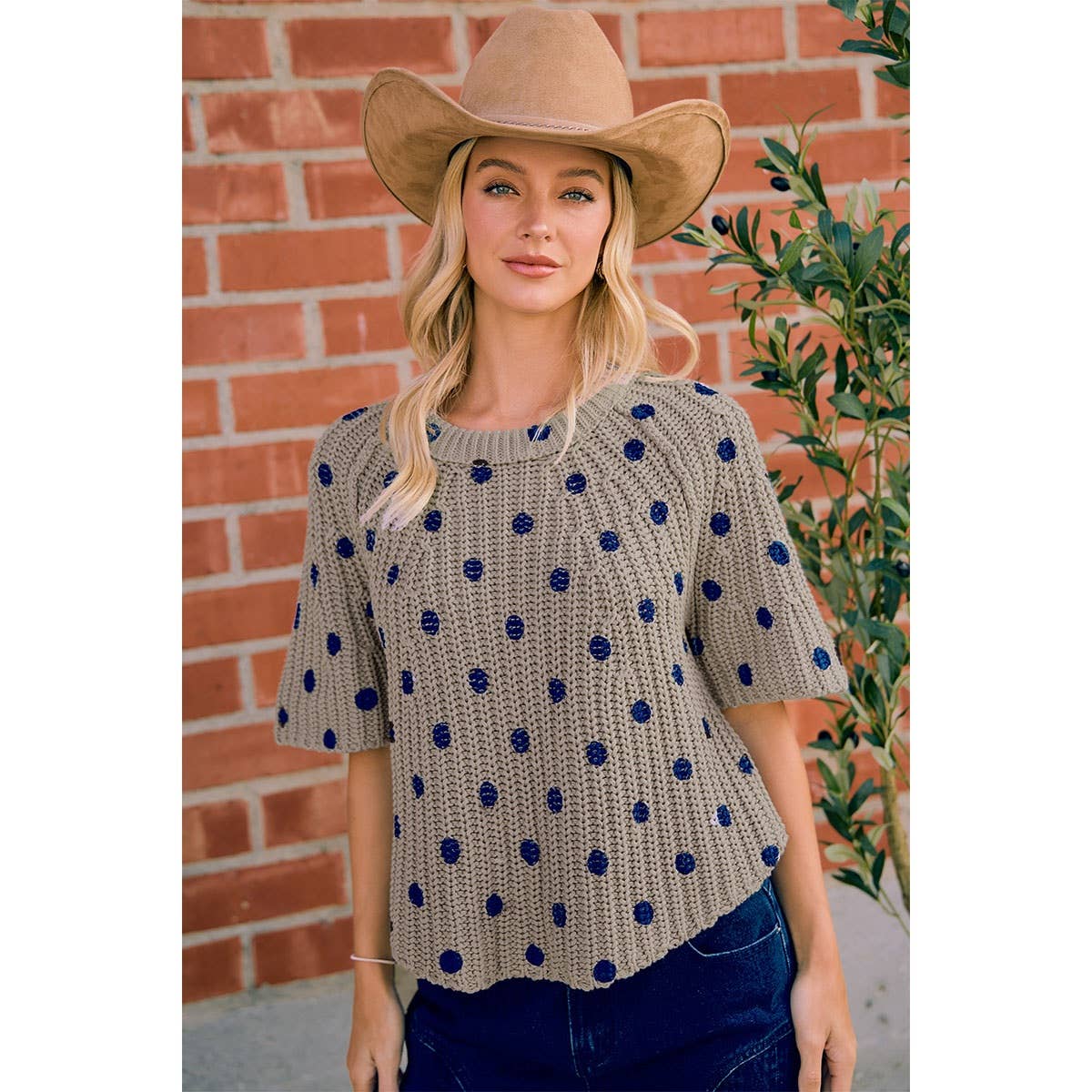 FLARED SLEEVES POLKA DOTS PRINTED CHUNKY SWEATER TOP