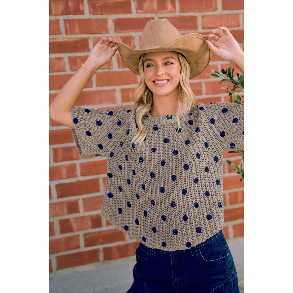 FLARED SLEEVES POLKA DOTS PRINTED CHUNKY SWEATER TOP