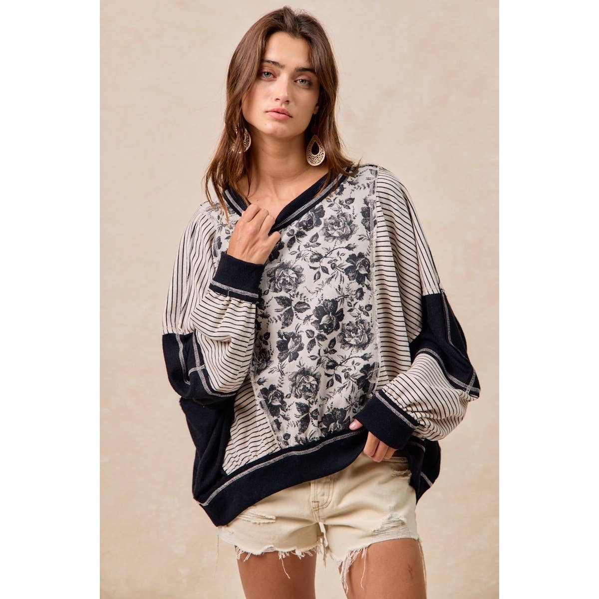 BiBi ROSE TWILL AND STRIPE MIX AND MATCH TOP