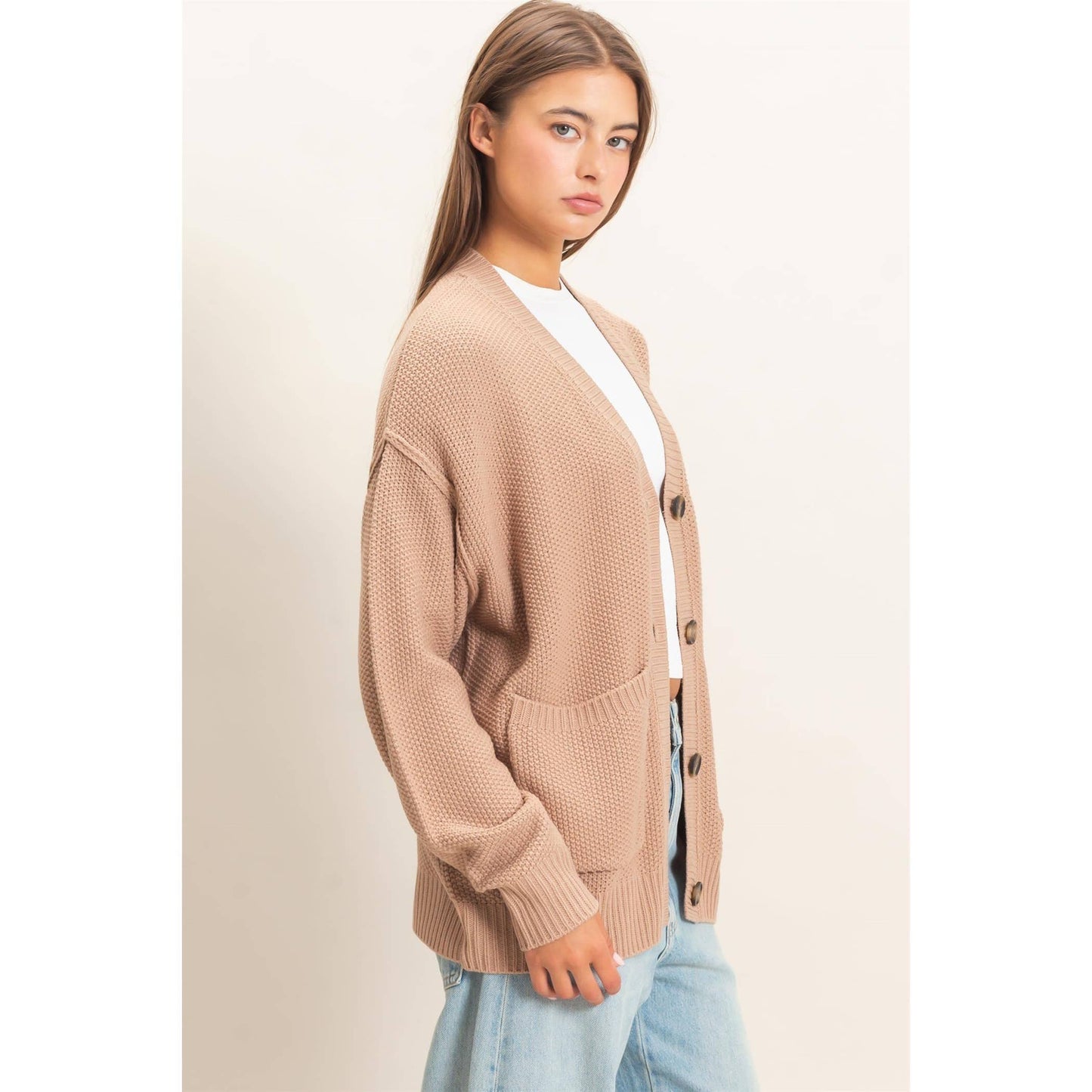 Textured Oversized Knit Buttoned Cardigan