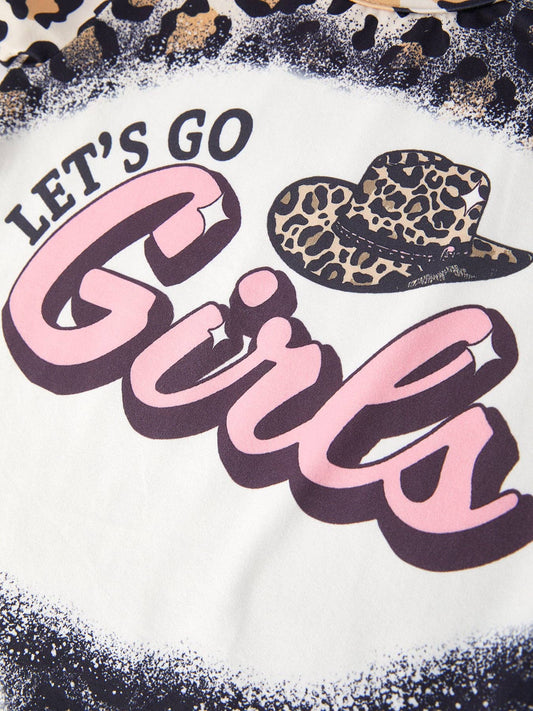 Let's Go Girls Girl Leopard Letter Bleached Short Sleeve