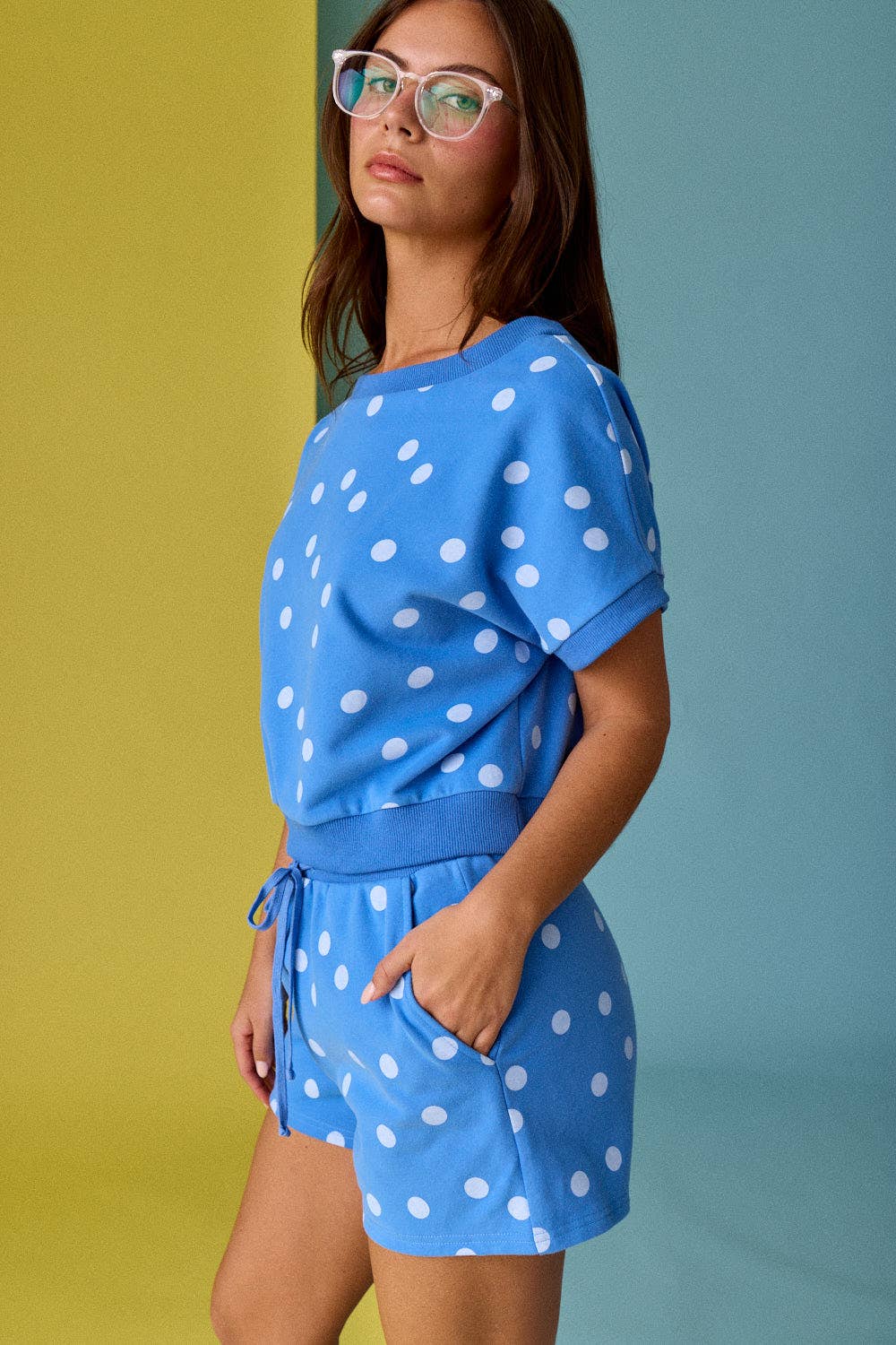 Polka Dot Print Short Sleeve Top and Short Set