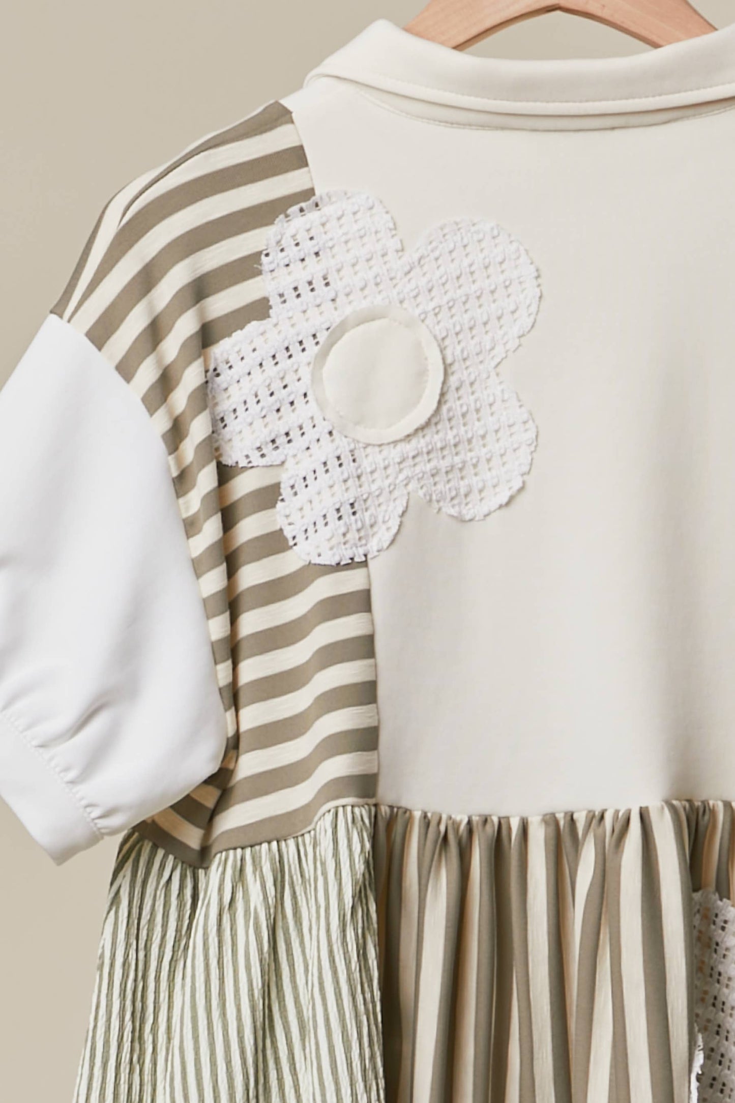 STRIPED SHIRT WITH LACE FLOWER DETAIL