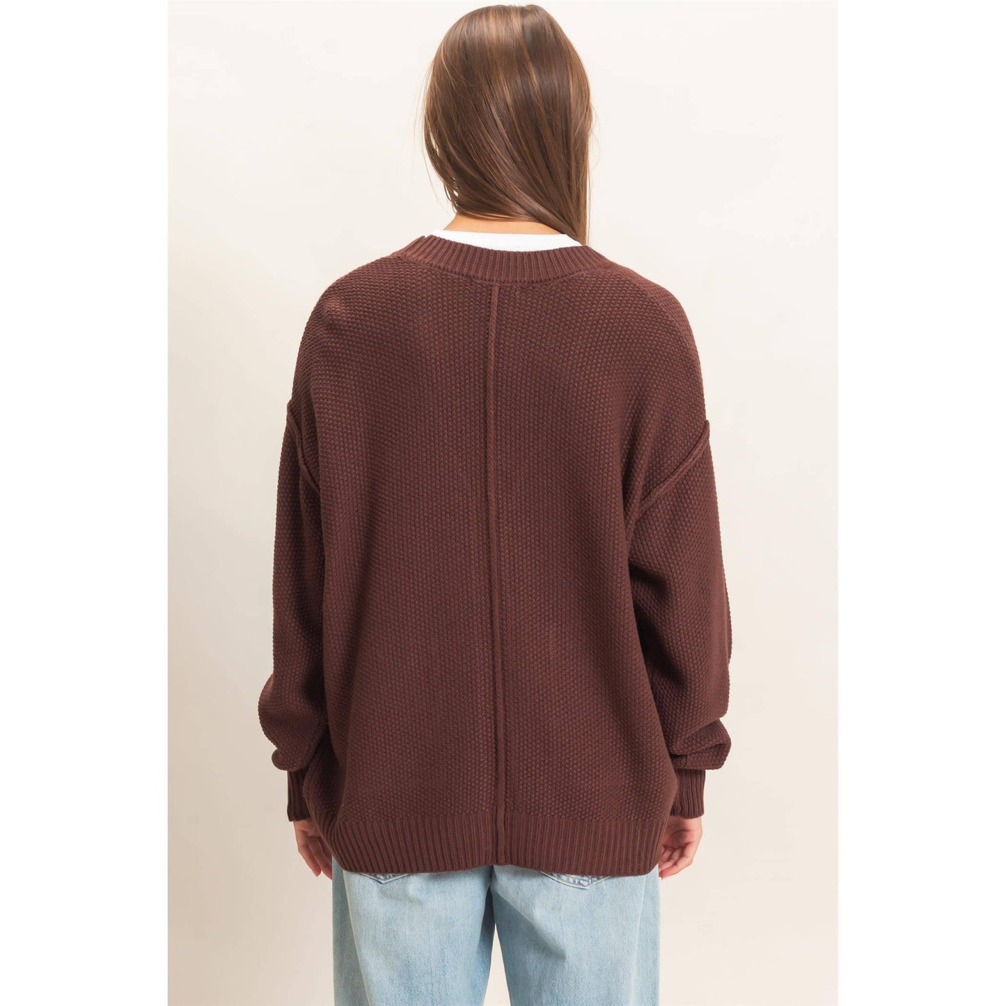 Textured Oversized Knit Buttoned Cardigan