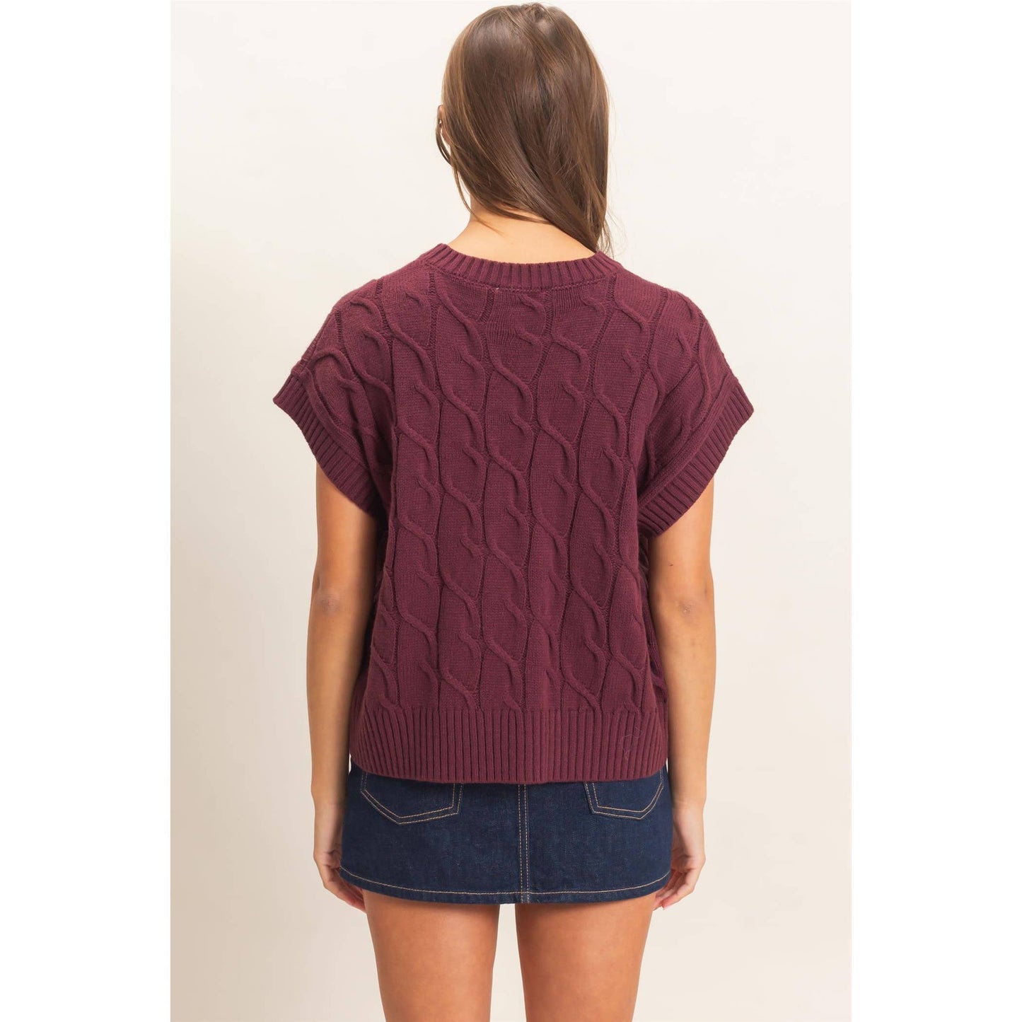 Cable Knit Cap Sleeve Sweater