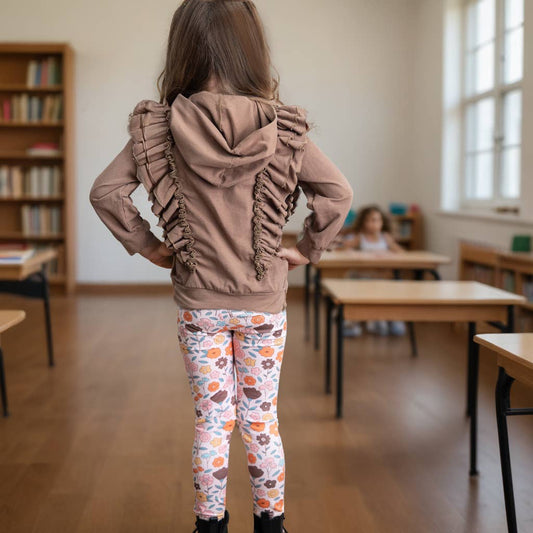 Kids Chocolate Ruffle Hoodie & Floral Fall Pant Set