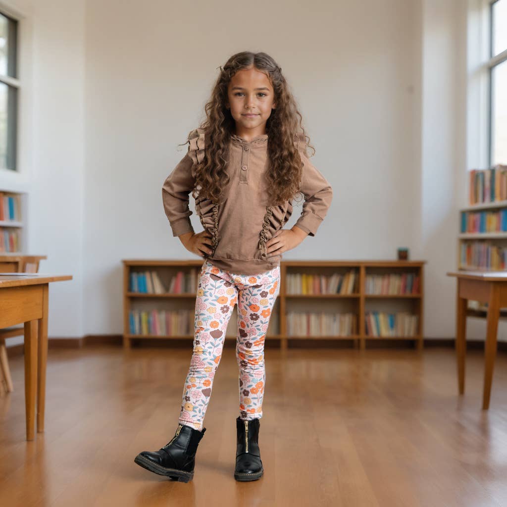 Kids Chocolate Ruffle Hoodie & Floral Fall Pant Set