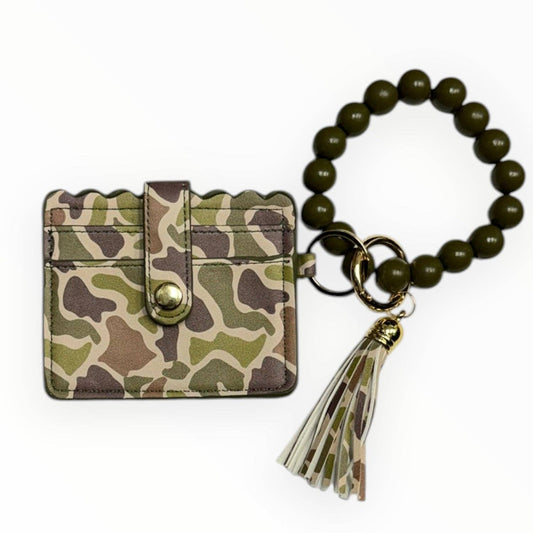 Lulu Mac Beaded Wristlet ID Wallet Dark Camo