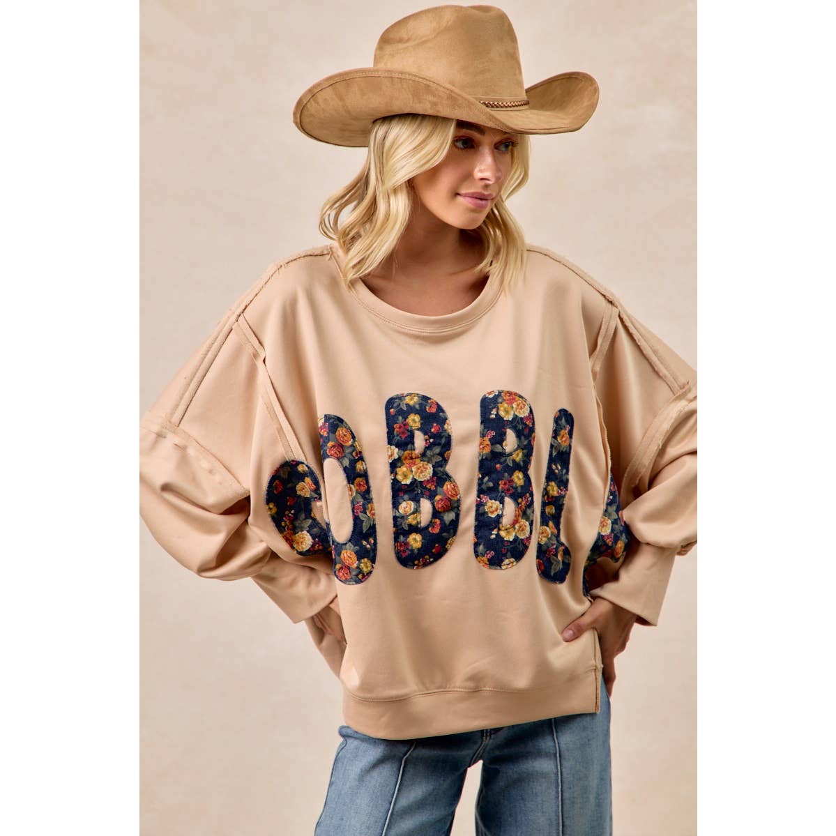 THANKSGIVING GOBBLE LETTER PATCHES SWEATSHIRT