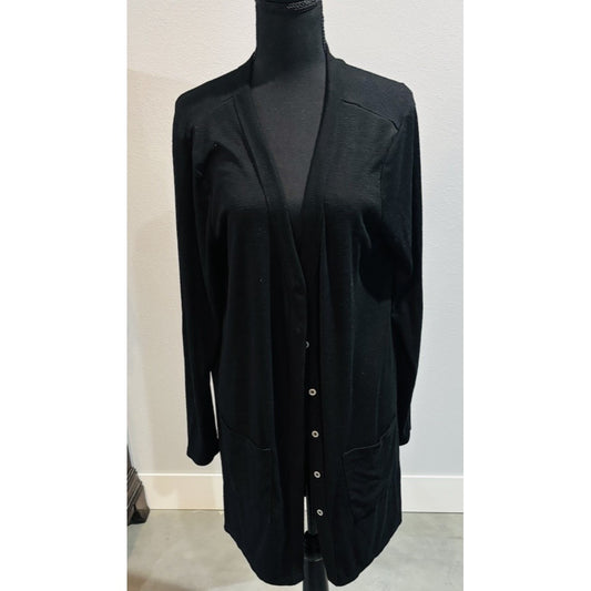 Wonderly Black Open Front Long Cardigan Size XL