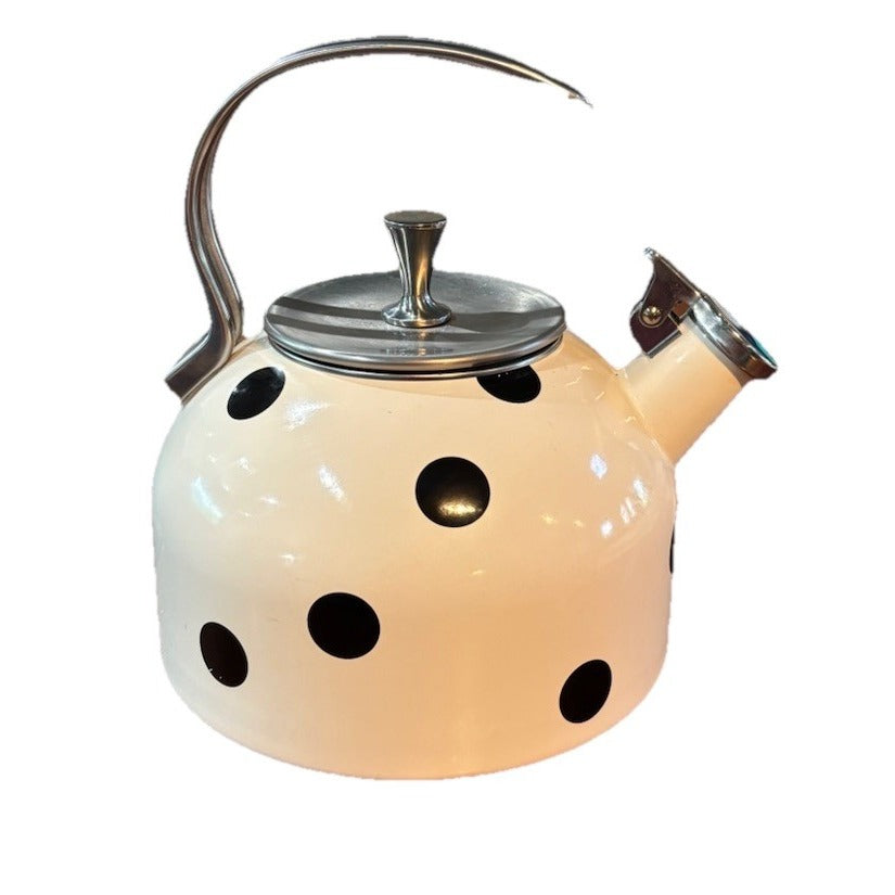Kate Spade Lenox Tea Kettle. New York Deco Dot. Black Dots.