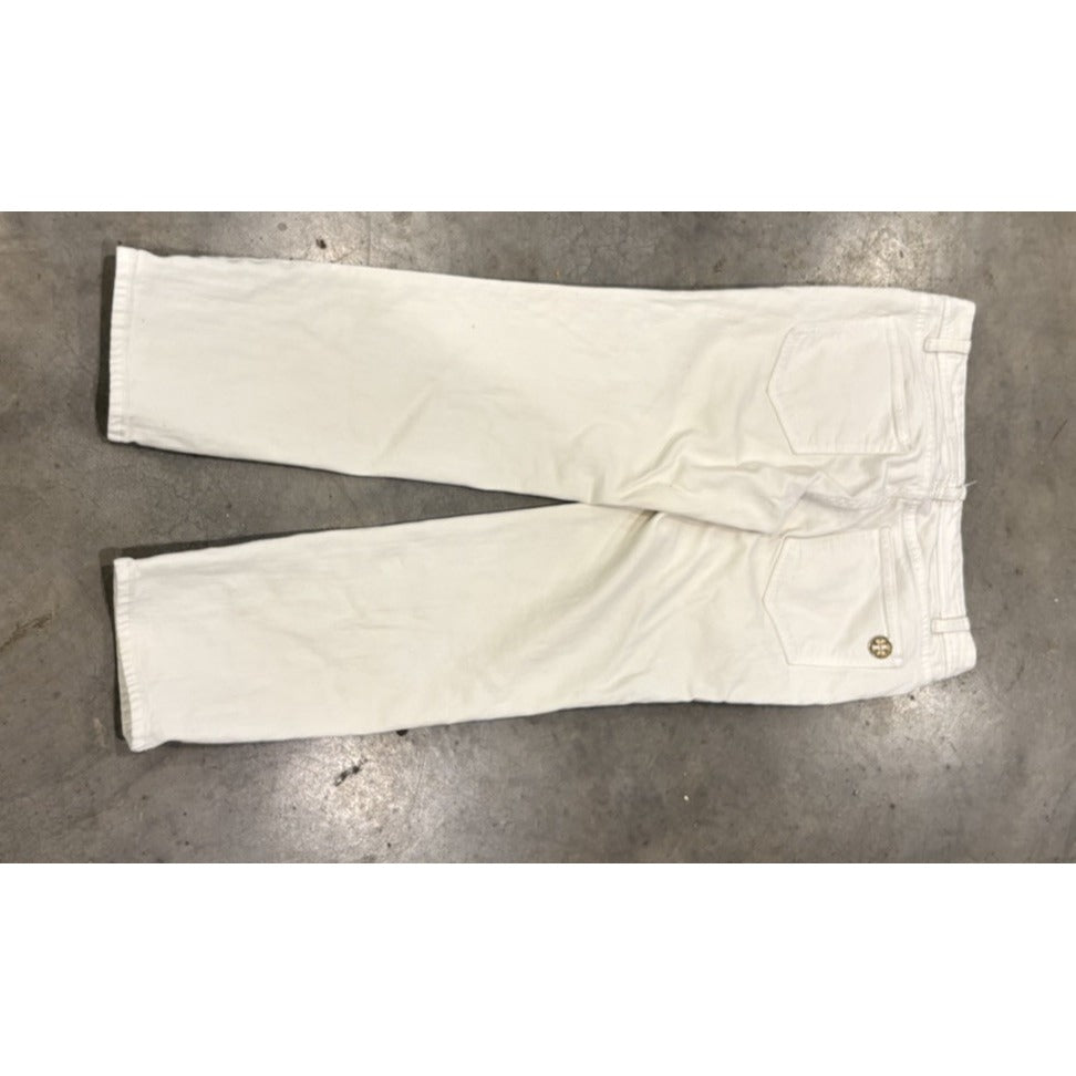 Tory Burch White Mid Rise Skinny Jeans Embroidered Logo On Back Pockets Size 27