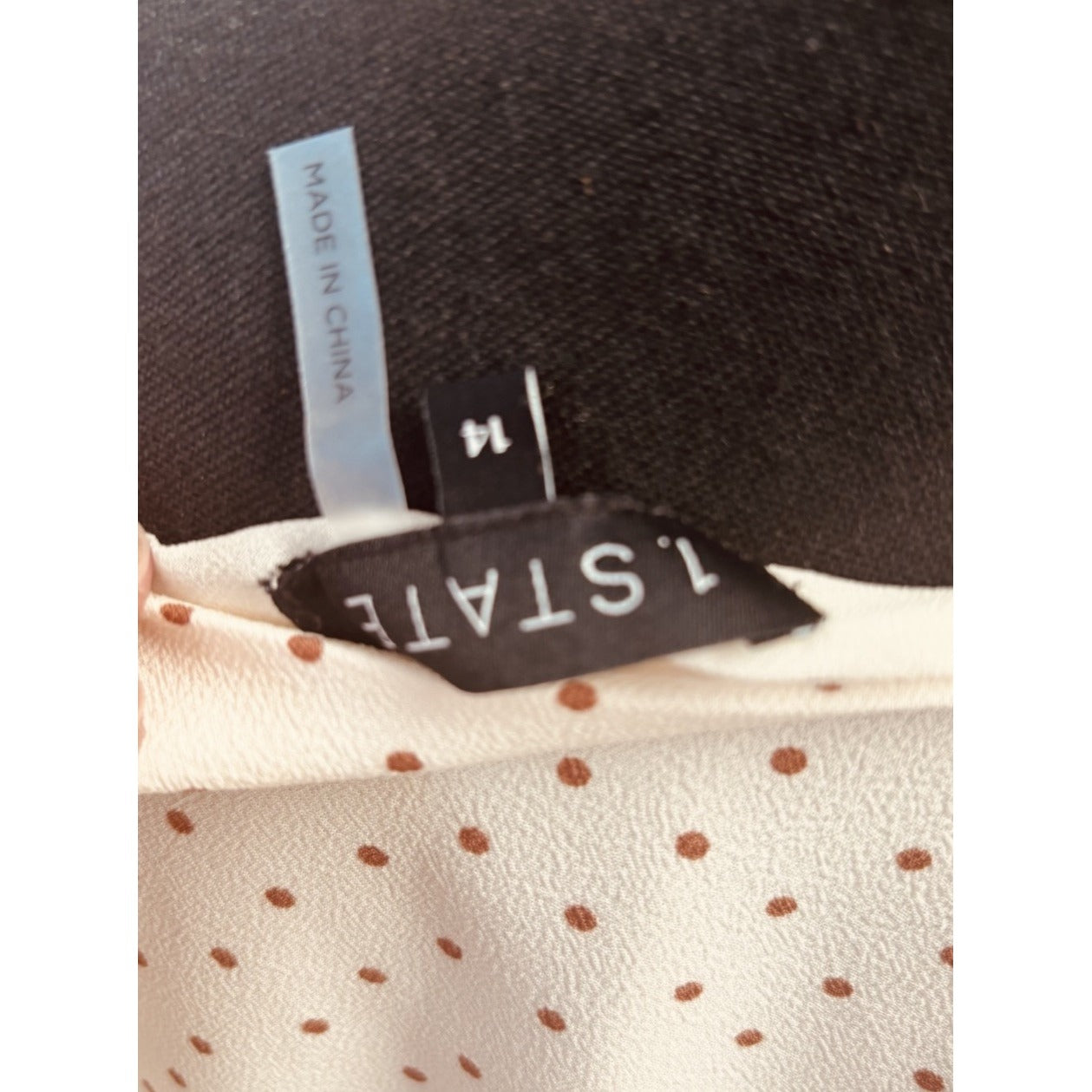 1.STATE Womens Puff Sleeve Long Midi Dress Cream With Brown Dots Size 14