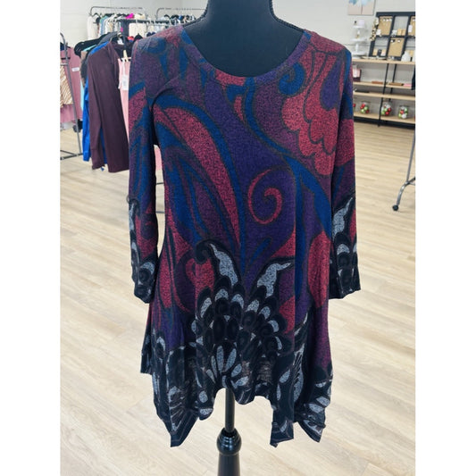 Chelsea And Theodore Purple And Burgandy Abstract Tunic Size M