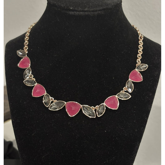 Vera Bradley Rose Gold Pink And Grey Stone Statement Necklace