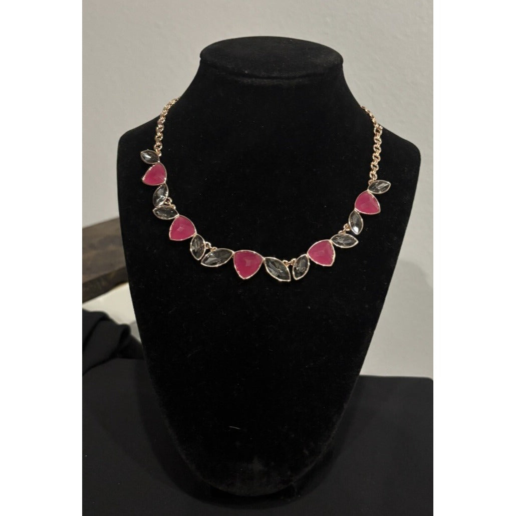 Vera Bradley Rose Gold Pink And Grey Stone Statement Necklace