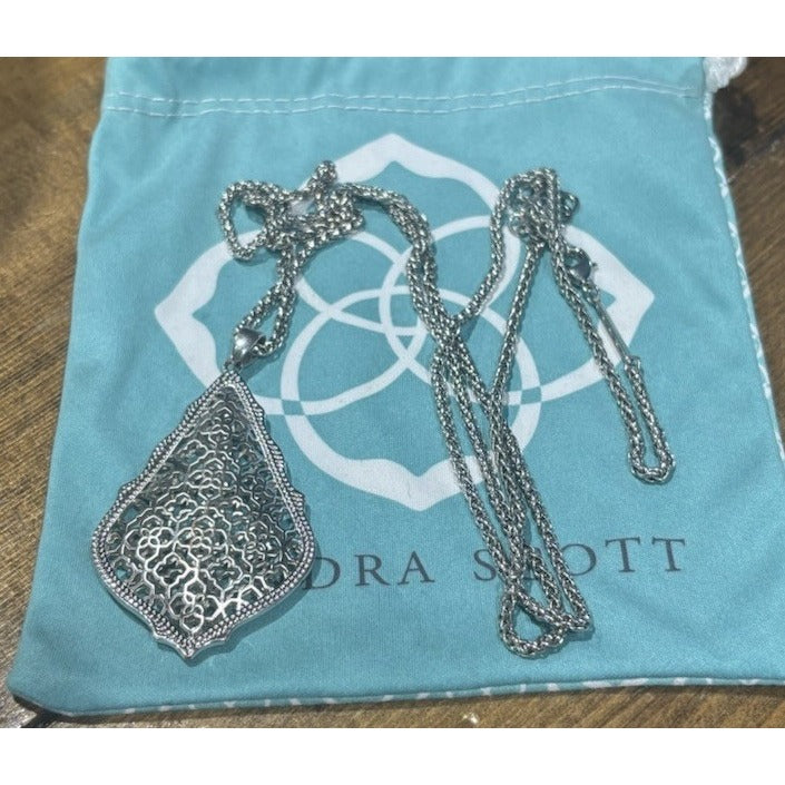 Kendra Scott Necklace AIDEN Filigree Pendant  25 In Silver Tone