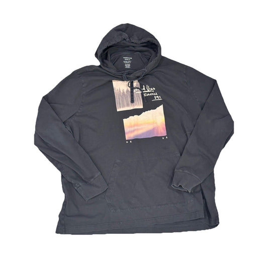 American Eagle Soft Hooded Tshirt Black Good Vibes EST 1977 Size XXL