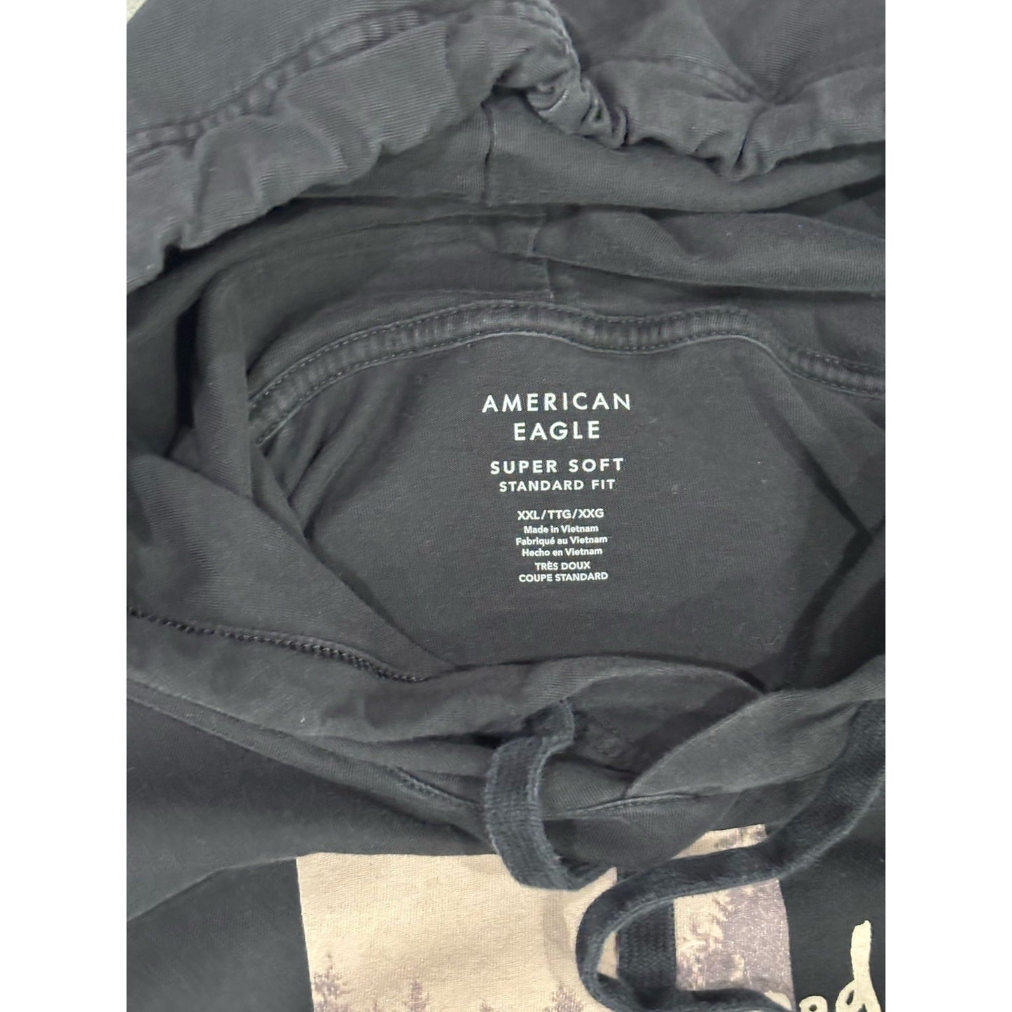American Eagle Soft Hooded Tshirt Black Good Vibes EST 1977 Size XXL