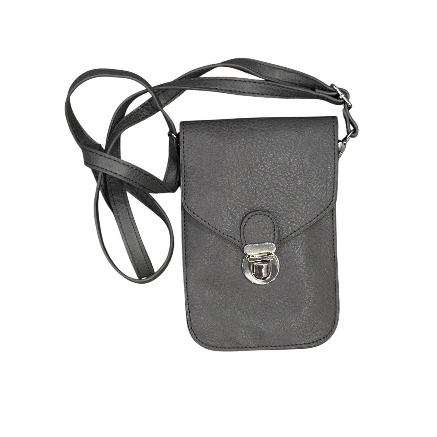 Gray Faux Leather Crossbody Bag With Buckle & Clear Window