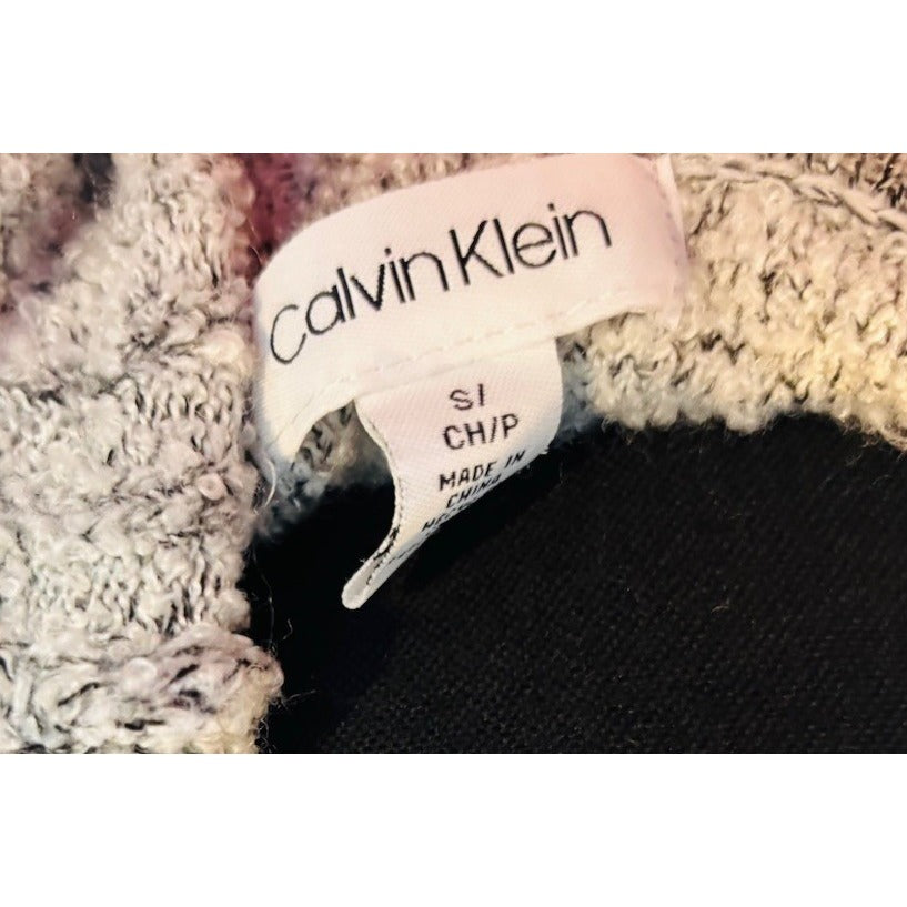 Calvin Klein White Black Fuzzy Knit Cowl Neck Sweater S