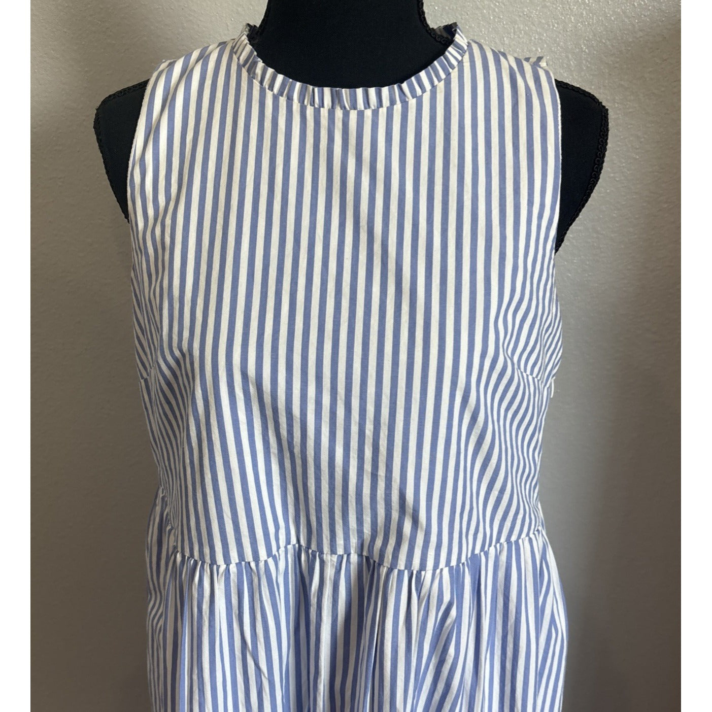 J.Crew Sleeveless Dress Midi Striped Tiered Lined Pockets Cotton Size 6