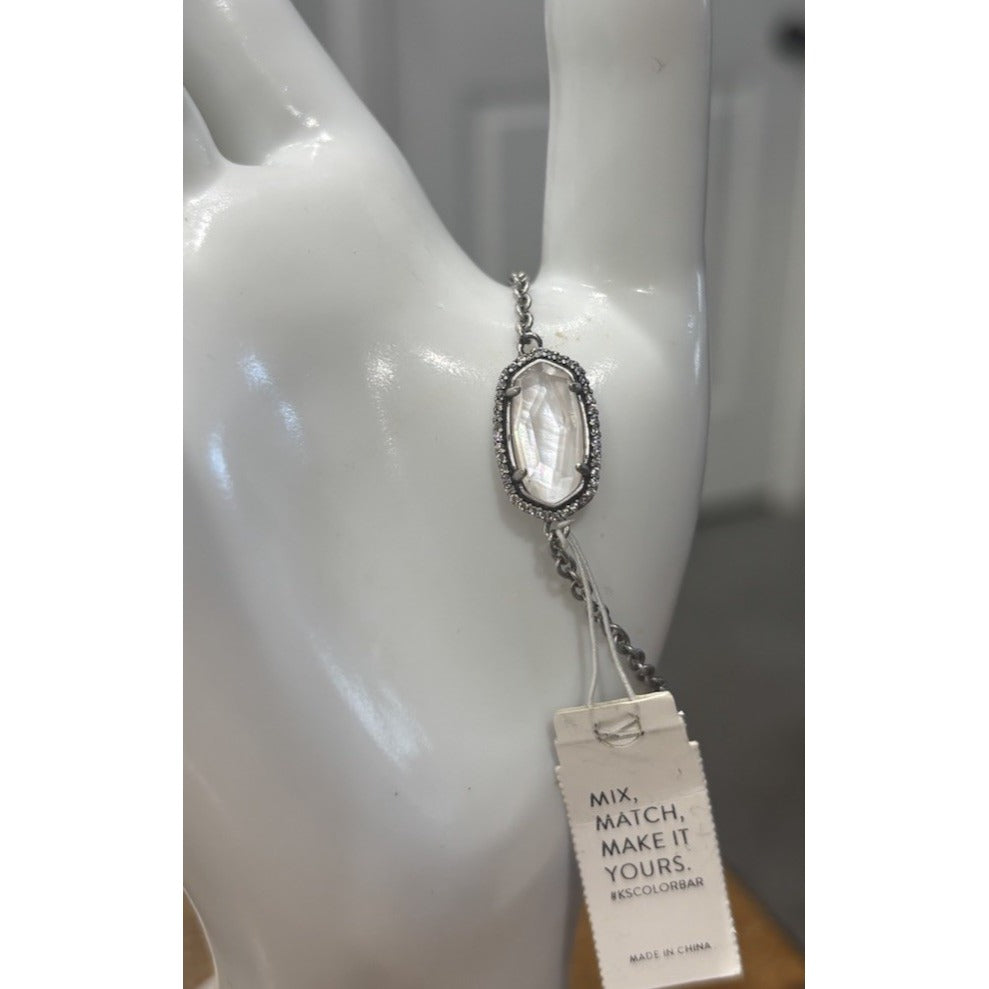 Kendra Scott Elaina Lux Bracelet Clear Glass Antique Silver Tone Crystal Halo