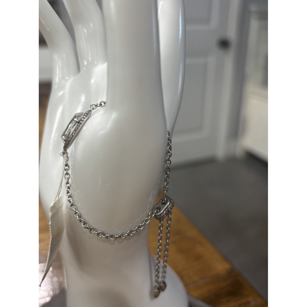 Kendra Scott Elaina Lux Bracelet Clear Glass Antique Silver Tone Crystal Halo