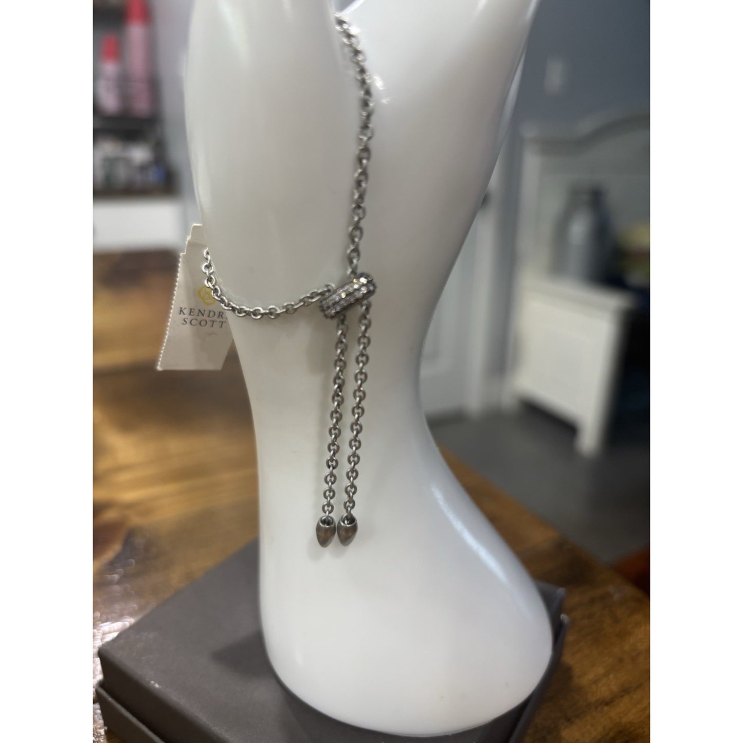 Kendra Scott Elaina Lux Bracelet Clear Glass Antique Silver Tone Crystal Halo