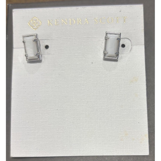 New Kendra Scott Silver Bar Paola Earrings With White Mother Of Pearl Stone
