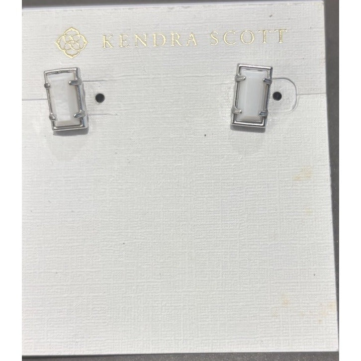 New Kendra Scott Silver Bar Paola Earrings With White Mother Of Pearl Stone