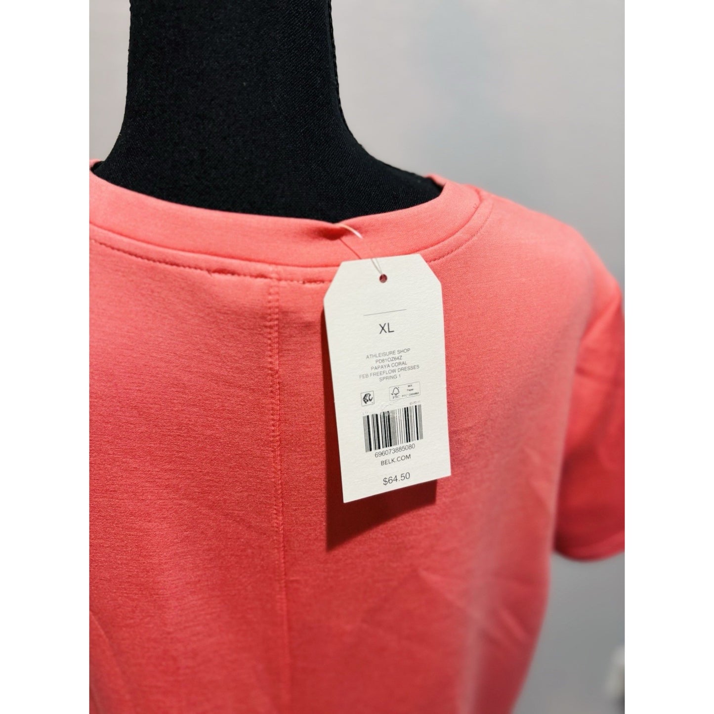 Wonderly Short Sleeve Long Coral Tshirt Dress NWT Size XL