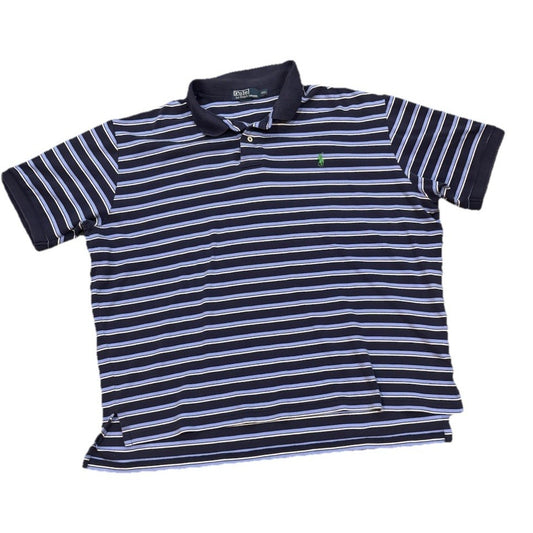 Ralph Lauren POLO Shirt Blue White Stripe Short Sleeve Green PONY Mens XXL