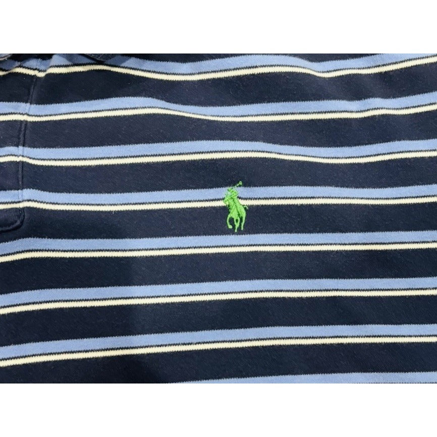 Ralph Lauren POLO Shirt Blue White Stripe Short Sleeve Green PONY Mens XXL
