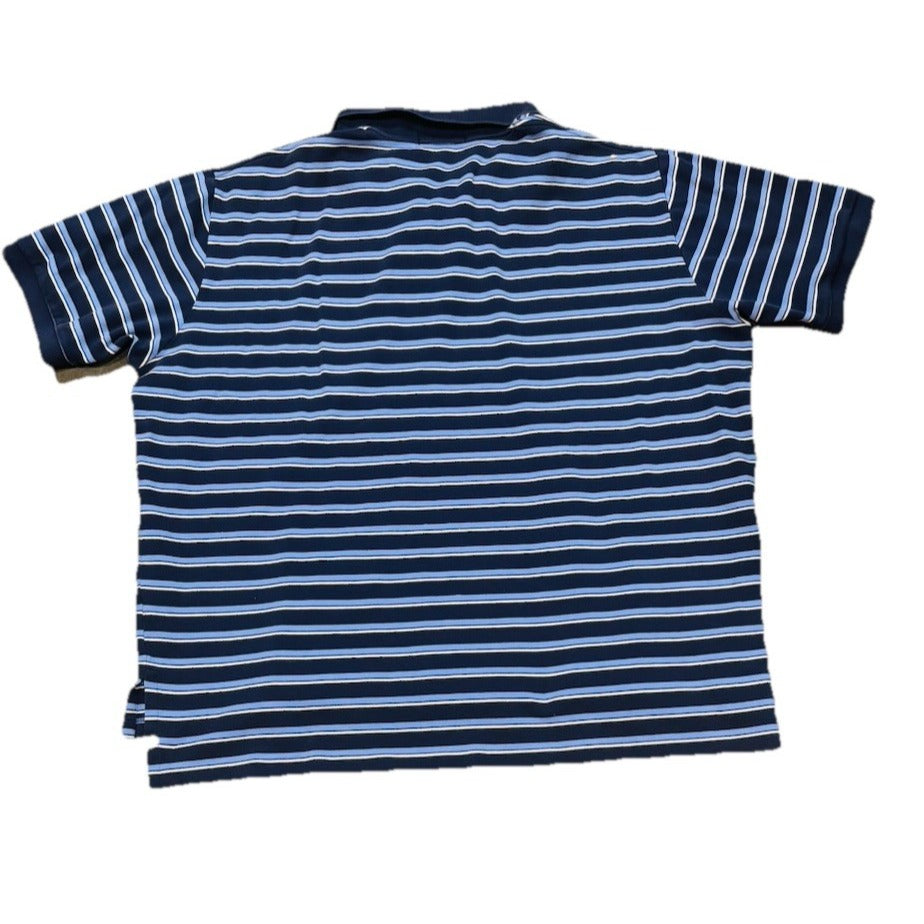 Ralph Lauren POLO Shirt Blue White Stripe Short Sleeve Green PONY Mens XXL