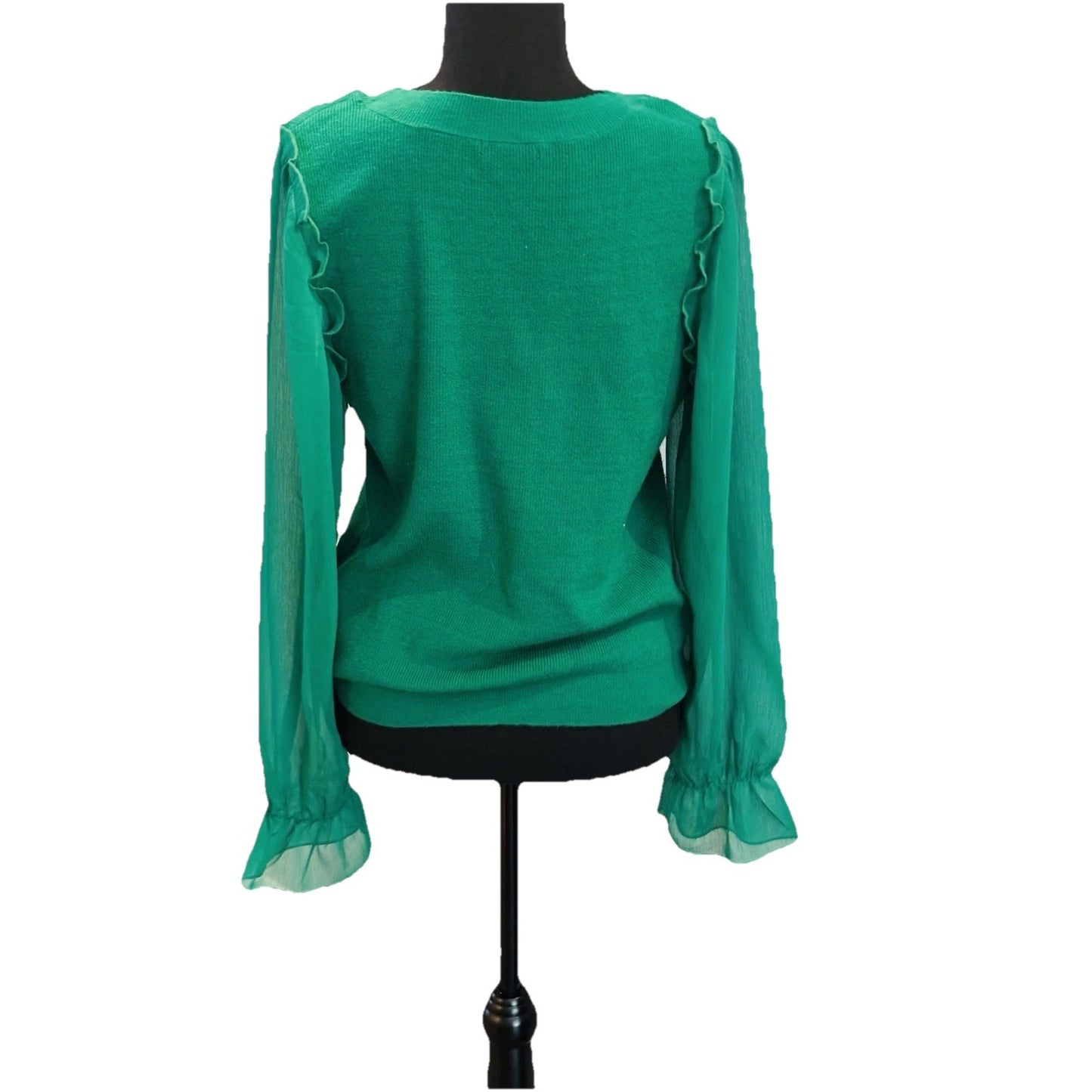 Versona Green Sweater With Sheer Puff Long Sleeves Size Large