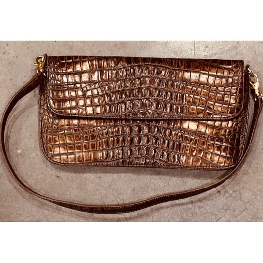 Preston & York Brown Leather Clutch Shoulder Evening Bag Purse (TD)