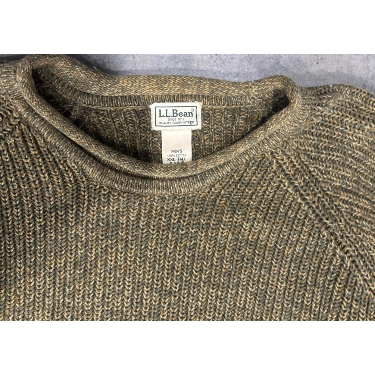 LL Bean Ivory Roll Neck Knit Sweater Mens Size 2XL Tall 100% Cotton Fisherman