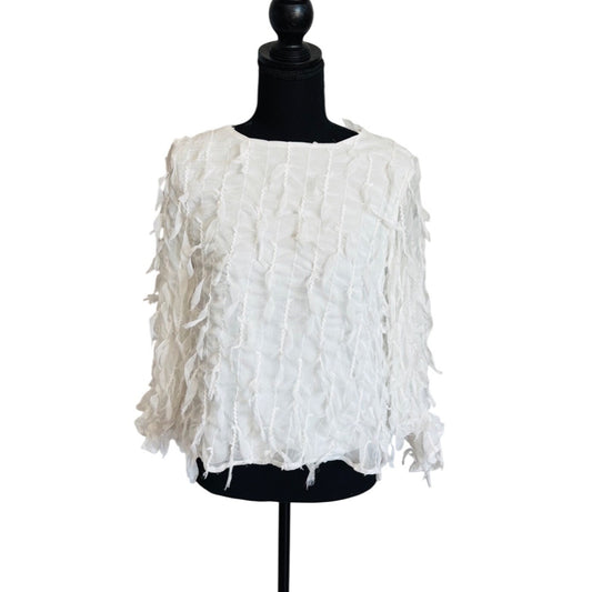 Impressions woman’s White Textured 3/4 Sleeve Blouse - M