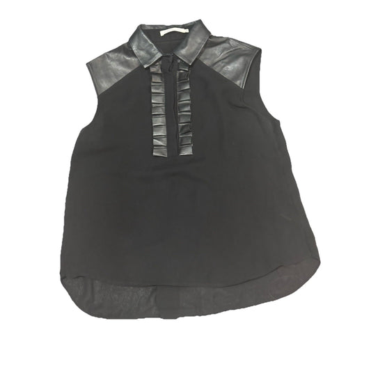 Anne Fontaine Black Sleeveless Blouse With Lambskin Ruffle Trim Collar Size 38