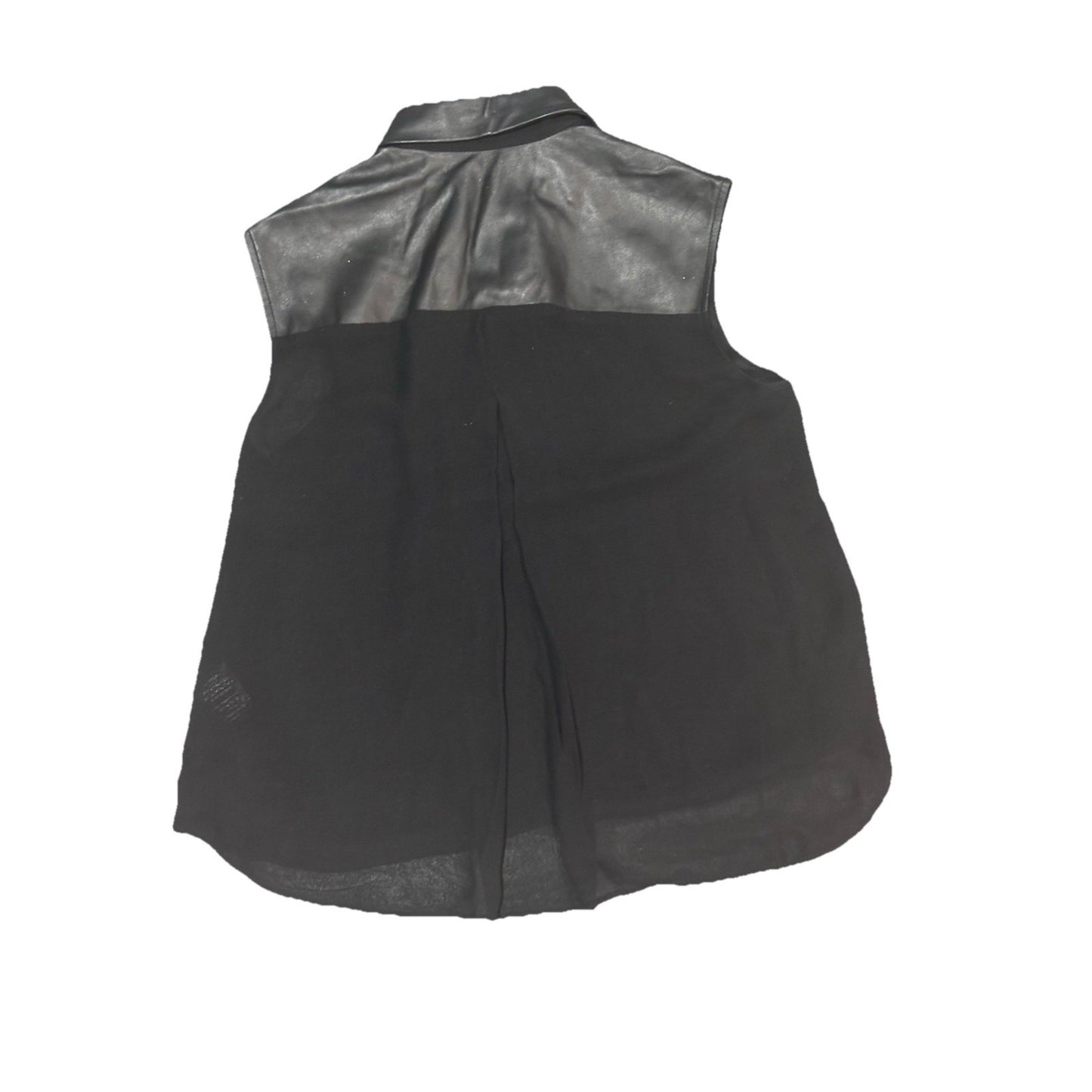 Anne Fontaine Black Sleeveless Blouse With Lambskin Ruffle Trim Collar Size 38