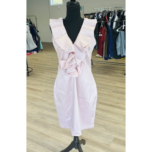 Belle Badgley Mischka Blush Pink Ruffle Halter Sheath Dress Size 10 Sleeveless