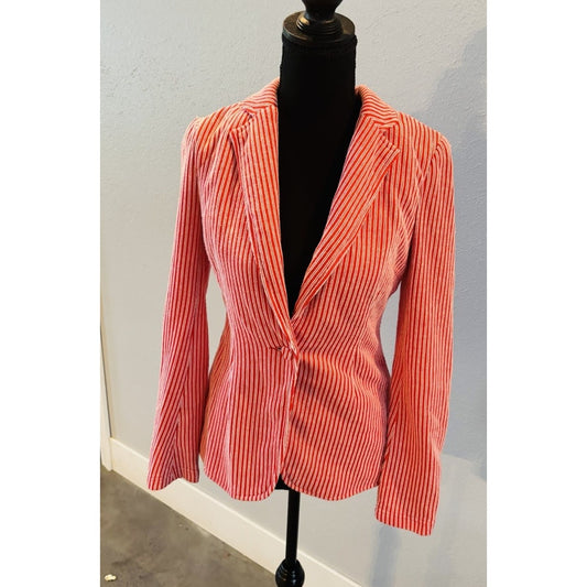 Ark & Co Womens Sz S Red And White Contrast Mixed Stripe Knit Blazer Jacket