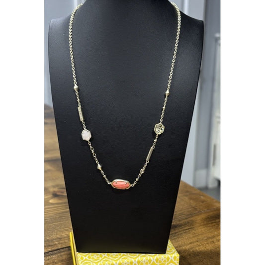 Kendra Scott Maddie Necklace Gold With Coral Magnesite Stone Adjustable