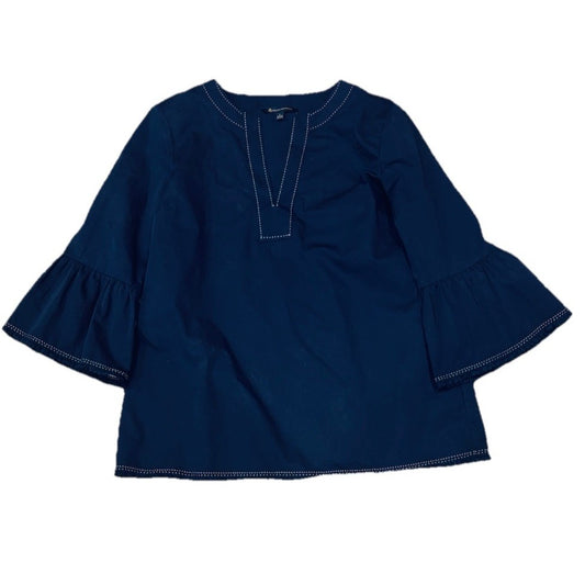 Brooks Brothers TUNIC blouse TOP navy blue Sz L Bell Sleeves  COTTON