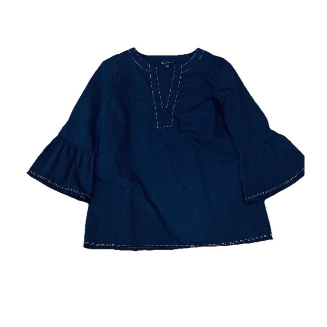 Brooks Brothers TUNIC blouse TOP navy blue Sz L Bell Sleeves  COTTON