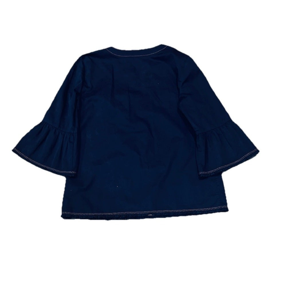 Brooks Brothers TUNIC blouse TOP navy blue Sz L Bell Sleeves  COTTON