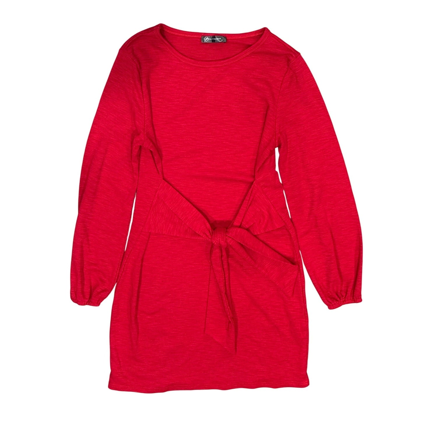 Pretty Garden Small  Red Long Sleeve Knit Dress With Waist Tie Detail